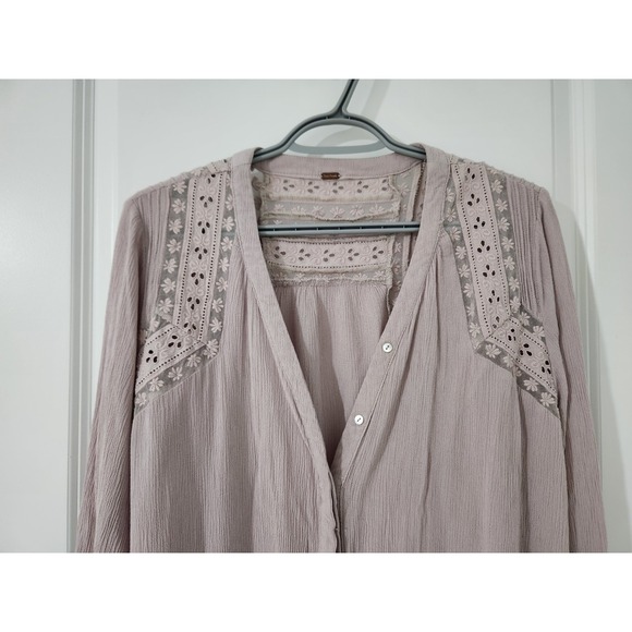 FREE PEOPLE Courtney Victorian Shirt Dress Eyelet Lace High Low Boho Size S - Picture 7 of 14